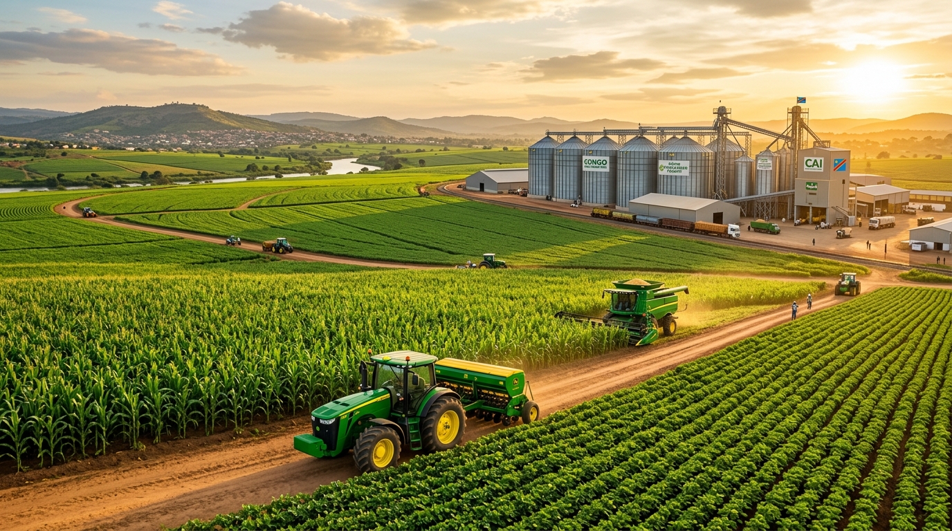 Vastes champs agricoles et complexe agro-industriel CICOAGRI
